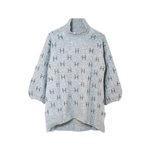 Hest Norway Fam Long Sweater Wool Blend Gray Monogram Sz 1, S-M Scandi Lagenlook